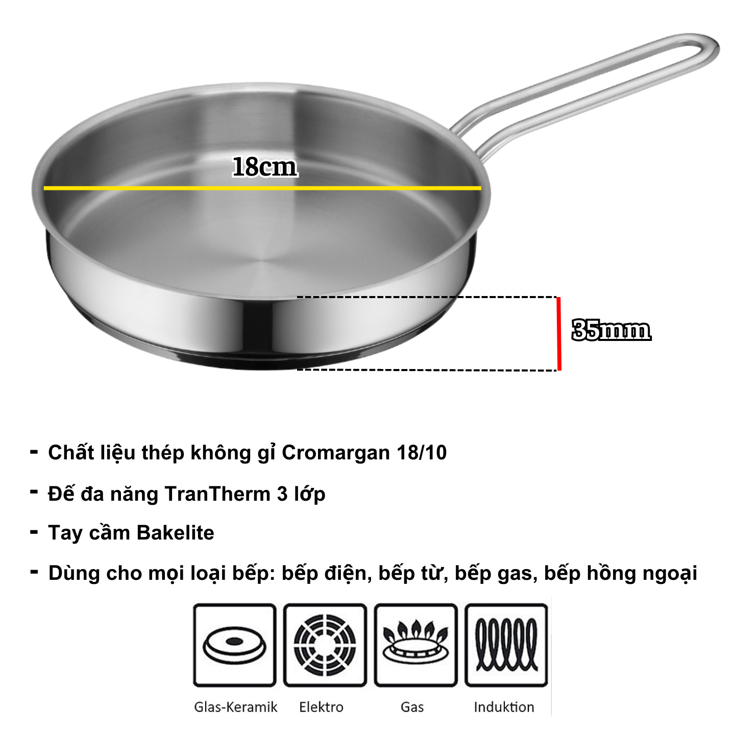 Mô tả Chảo Thép Mini WMF 18cm Tay Cầm Cách Nhiệt, Dùng Được Cho Mọi Loại Bếp - 2