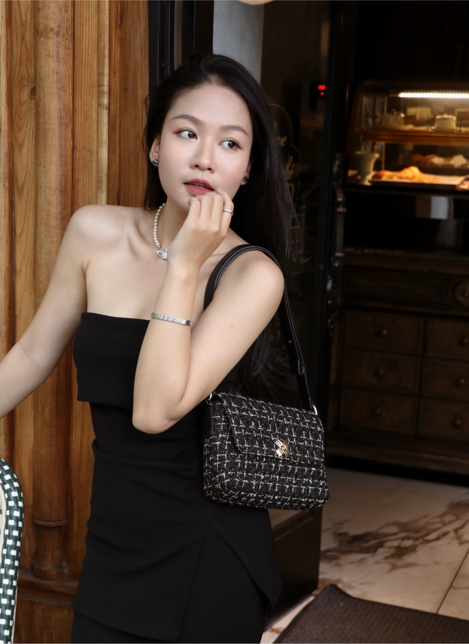 Mô tả Túi xách Vuông Shop®️ vải tweed sang trọng đeo vai và đeo chéo vừa điện thoại đi tiệc đi chơi thanh lịch - 3