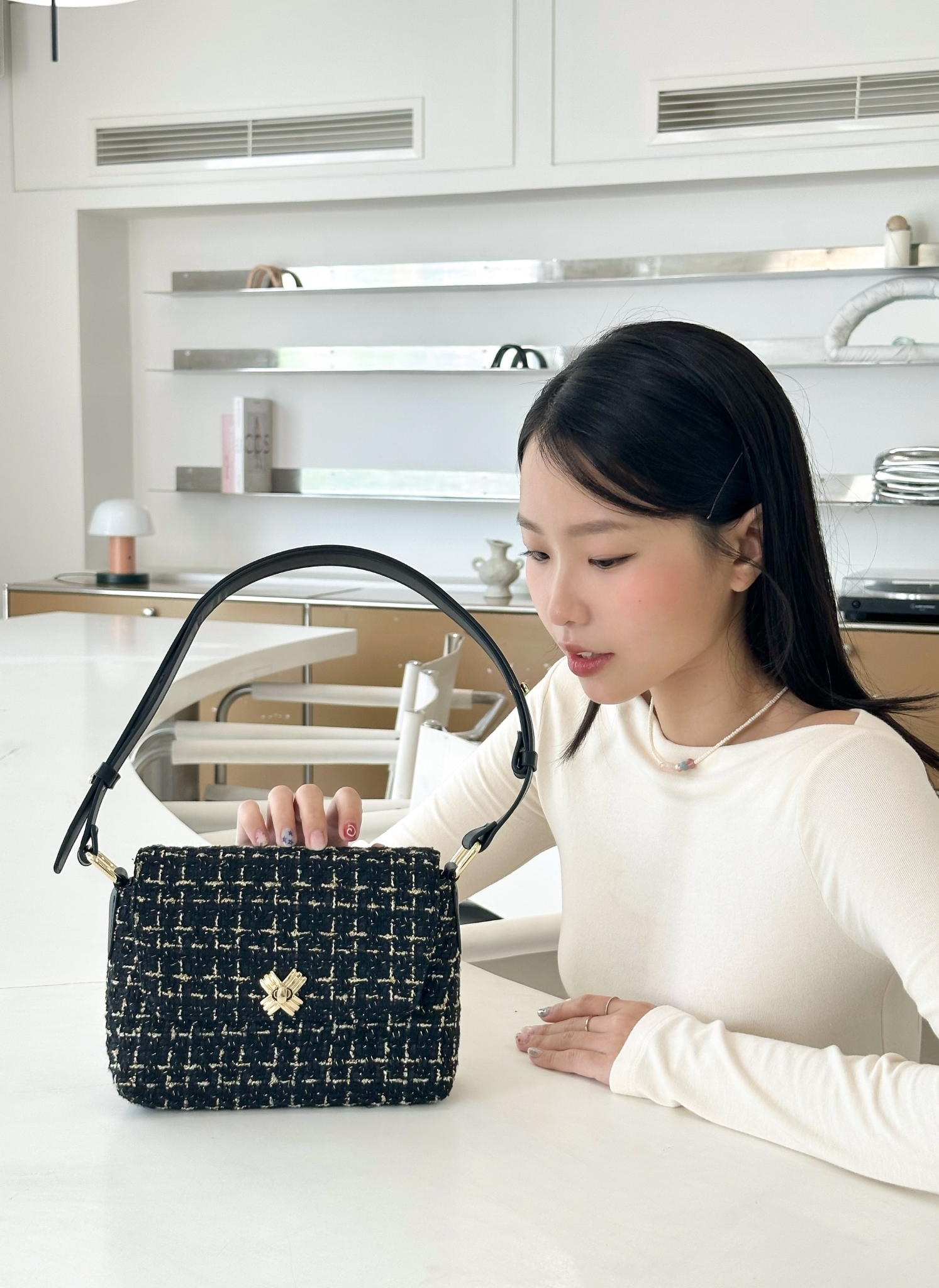 Mô tả Túi xách Vuông Shop®️ vải tweed sang trọng đeo vai và đeo chéo vừa điện thoại đi tiệc đi chơi thanh lịch - 2