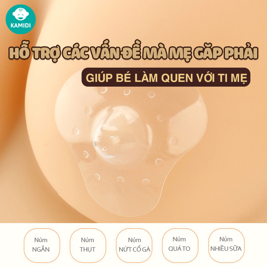 Mô tả Núm Trợ Ti Kamidi Chất Liệu Silicon Co Dãn Mềm Mại Bảo Vệ Đầu Ngực Cho Mẹ Và Hỗ Trợ Cho Bé Ti Song Song Bình Sữa - 1