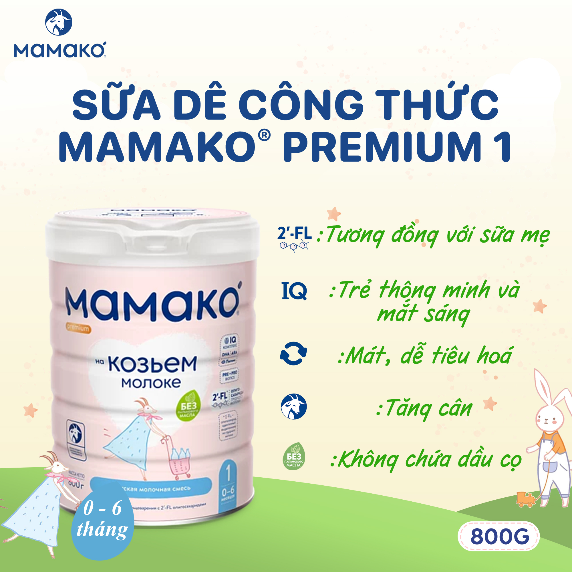 Mô tả Sữa Dê Công Thức MAMAKO Premium Nga Số 1 - 800g/400g tăng cường miễn dịch - 1