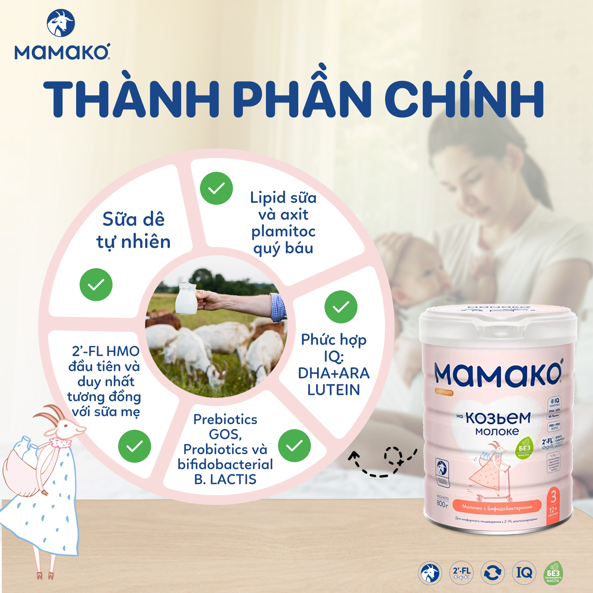 Mô tả Sữa Dê Công Thức MAMAKO Nga Premium Số 3 - 800g Hỗ trợ tiêu hóa, tăng cường miễn dịch - 3