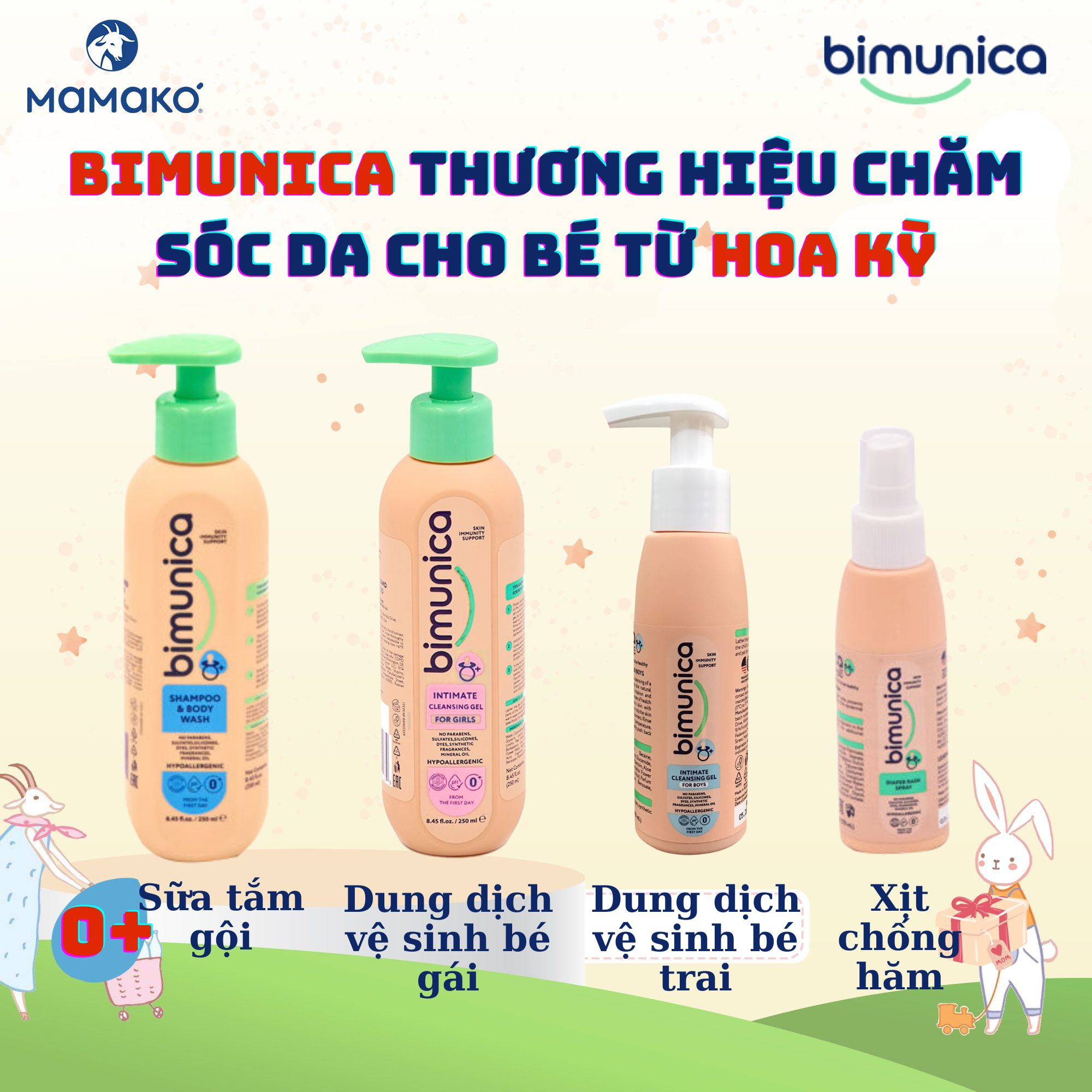 Mô tả Sữa Tắm Gội & Xịt Chống Hăm & Dung Dịch Vệ Sinh Bé Trai Gái - 1
