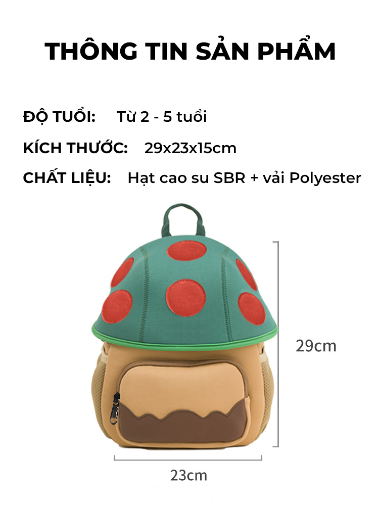 Mô tả Balo trẻ em mẫu giáo mầm non 1989KIDS từ 2 đến 5 tuổi,chất liệu mềm mại,hình nấm đáng yêu,Balo trẻ em cho bé trai bé gái - 5