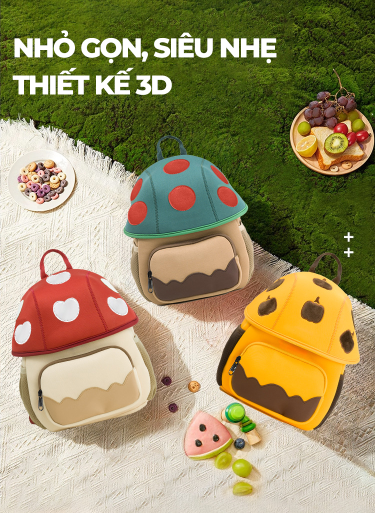 Mô tả Balo trẻ em mẫu giáo mầm non 1989KIDS từ 2 đến 5 tuổi,chất liệu mềm mại,hình nấm đáng yêu,Balo trẻ em cho bé trai bé gái - 7