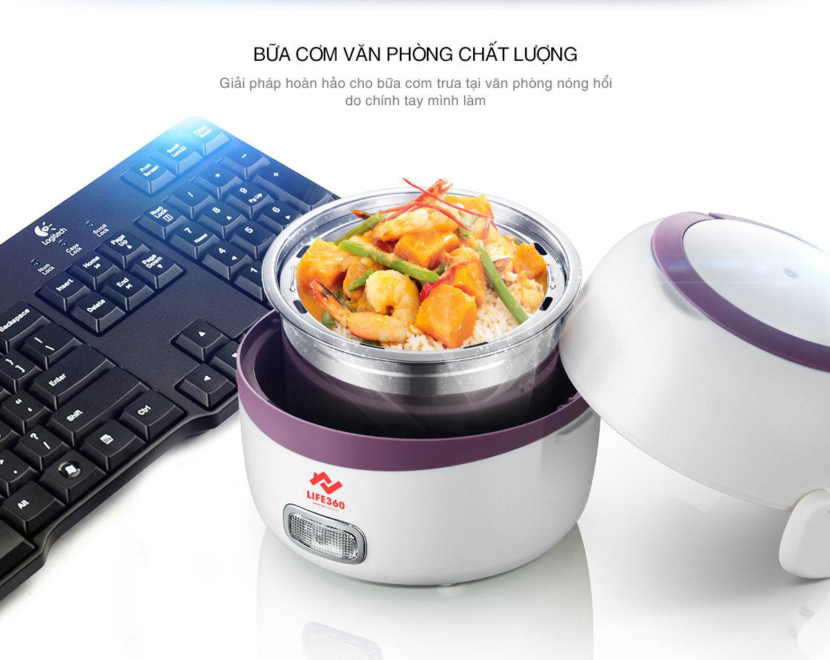 Mô tả Hộp Cơm Cắm Điện, Hộp Cơm Hâm Nóng 2 Tầng Life360 EL-ALS263 (Tím), Nấu Chín, Hâm Nóng Thức Ăn - 4