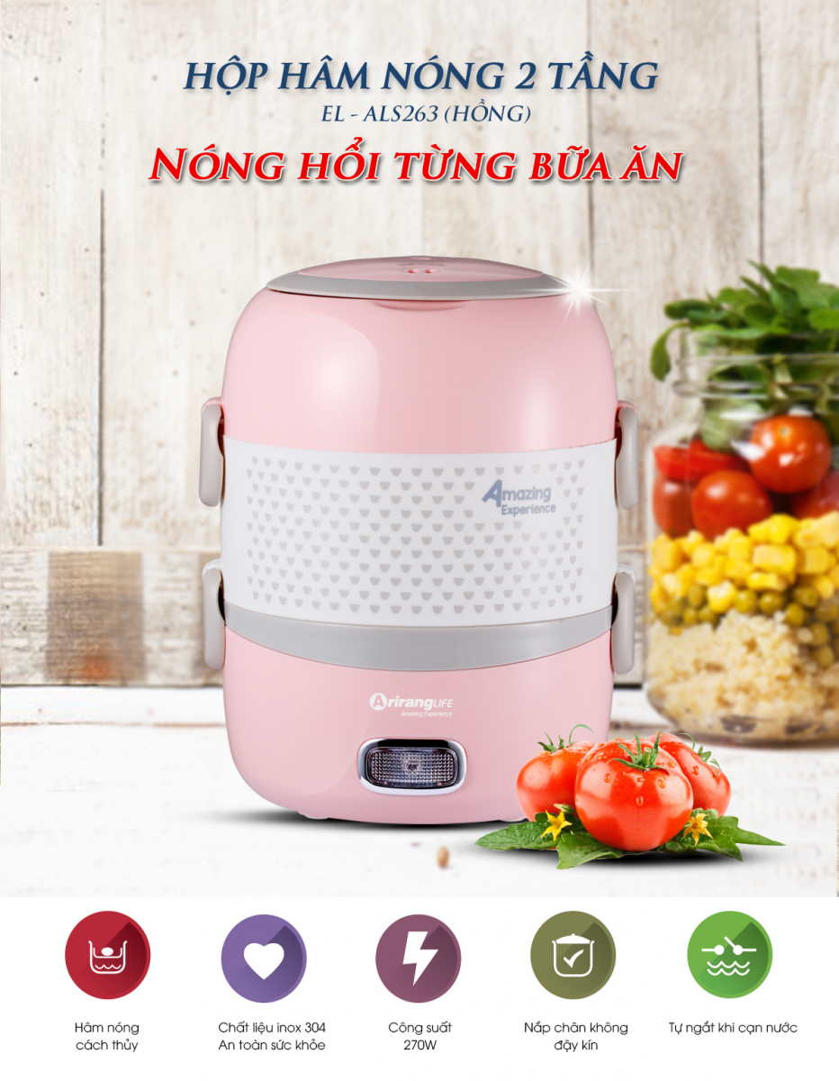 Mô tả Hộp Cơm Hâm Nóng 2 Tầng ArirangLife EL-ALS263, Nấu Chín Và Hâm Nóng Thức Ăn, Bảo Hành 1 Năm - 1