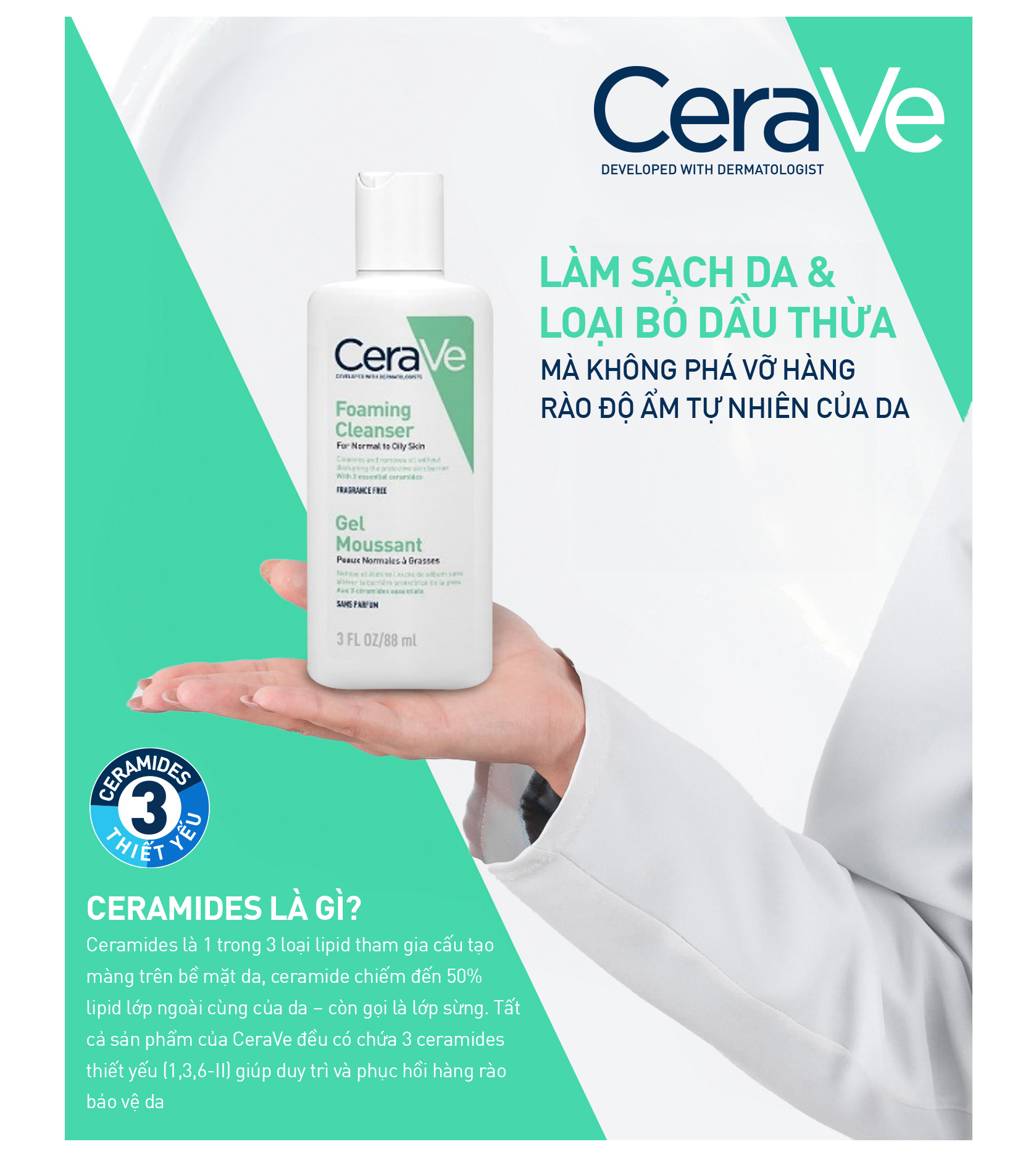 Sữa rửa mặt giúp làm sạch sâu dành cho da dầu Cerave Foaming Facial ...