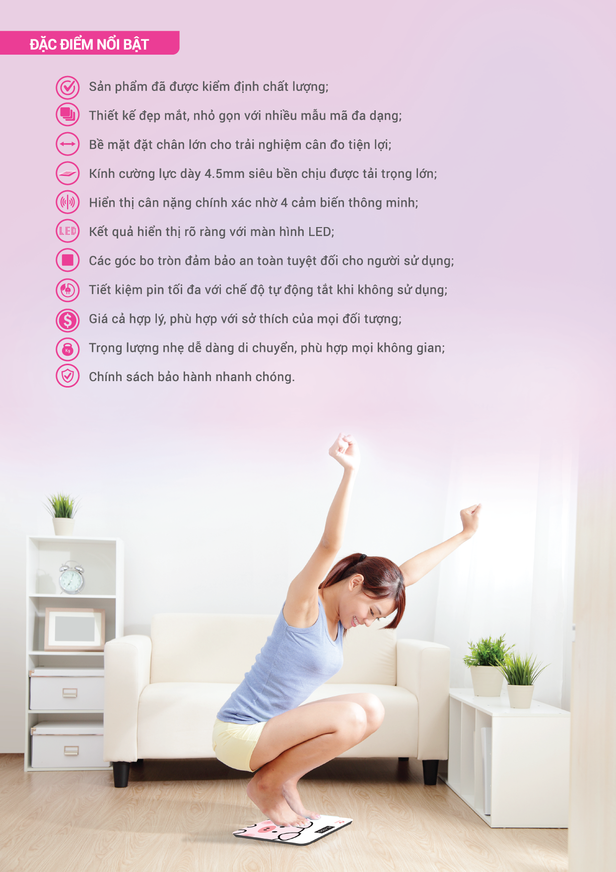 Mô tả Cân Sức Khỏe Điện Tử LIFE360, Cân Điện Tử Thông Minh, Mặt Kính Cường Lực,Tải Trọng Tới 180kg - 3