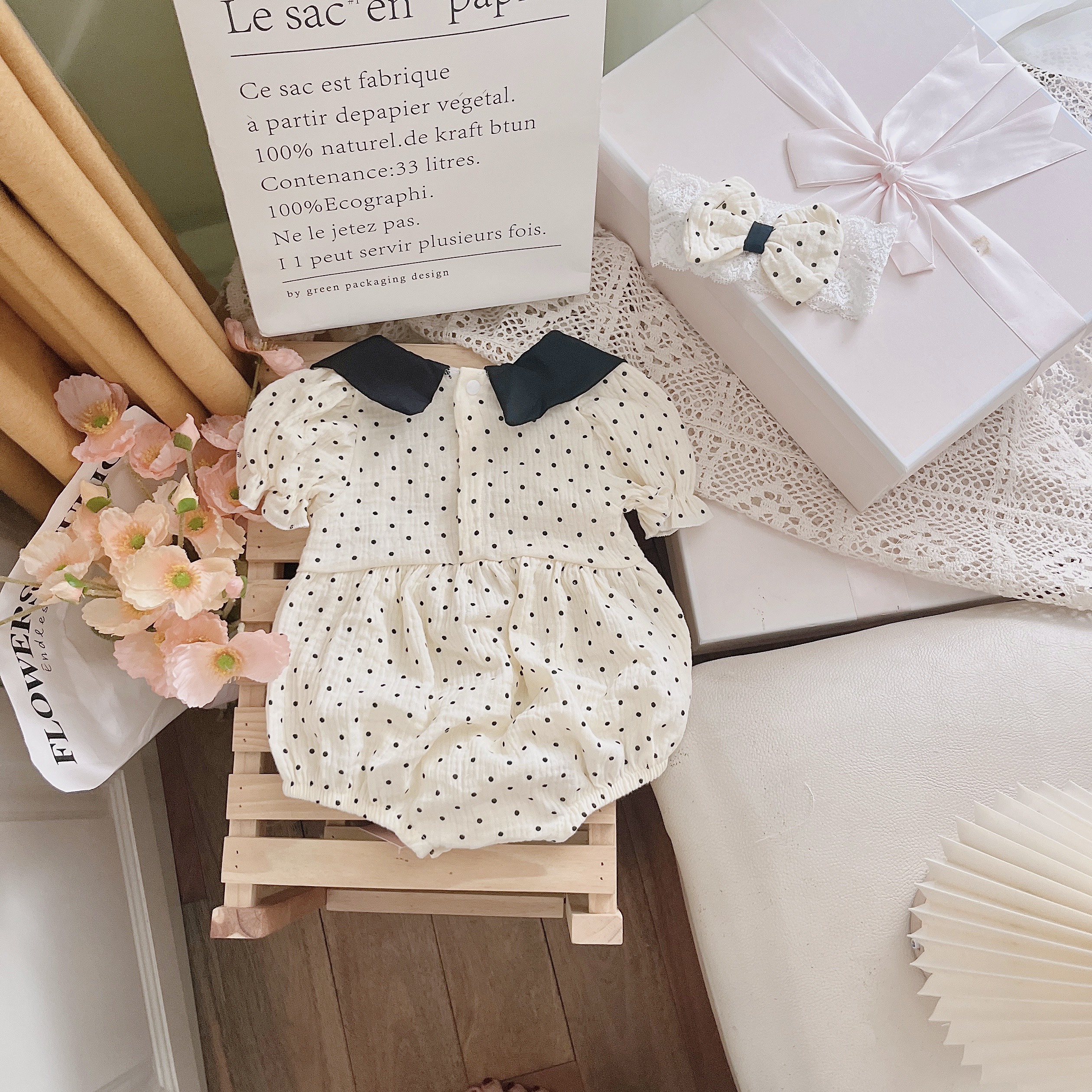 Mô tả Set Đồ Liền Thân Body Chấm Bi Cổ Sen Đính Nơ Bodysuit Bé Gái Sơ Sinh 1 2 Tuổi MINTSCLOSET - BS6421 - 3