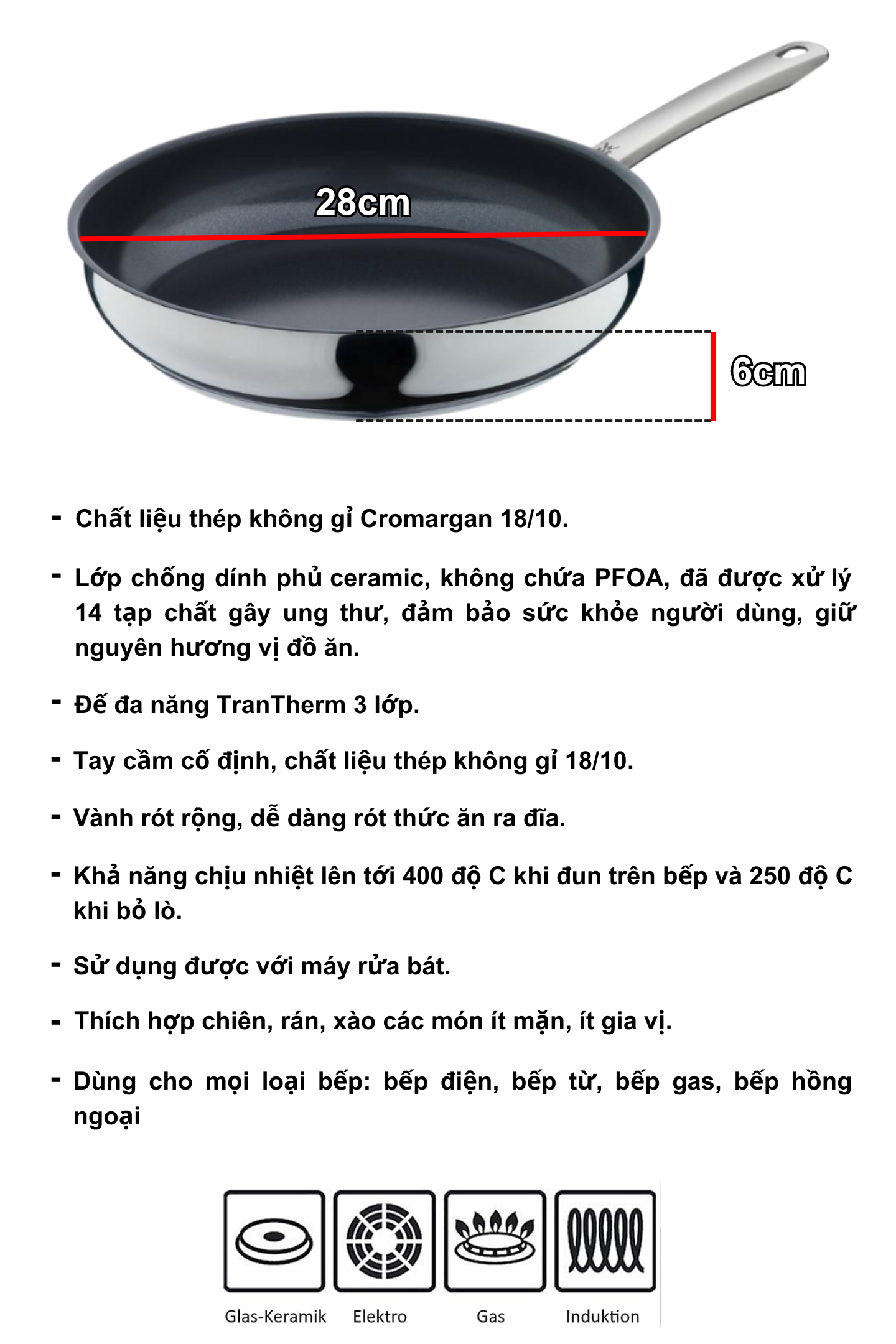 Mô tả Chảo Chống Dính Cao cấp WMF WEILBURGER CERAMIC 28 CM, Đáy Từ 3 Lớp, Dùng Cho Mọi Loại Bếp - 2