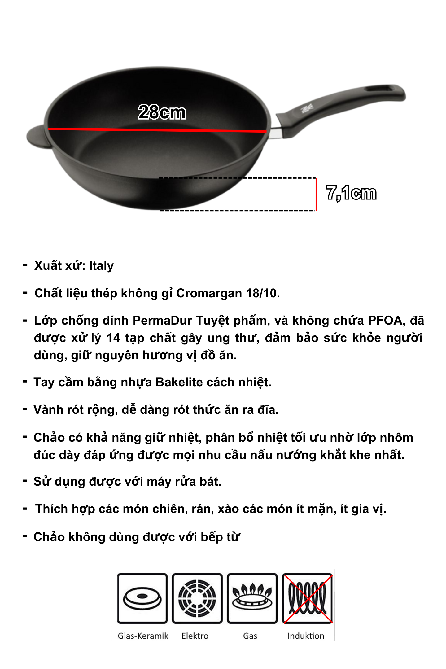 Mô tả Chảo Chống Dính WMF STEWING PAN 28CM Thiết Kế Tay Cầm Cách Nhiệt, Chất Liệu Cao Cấp - 2