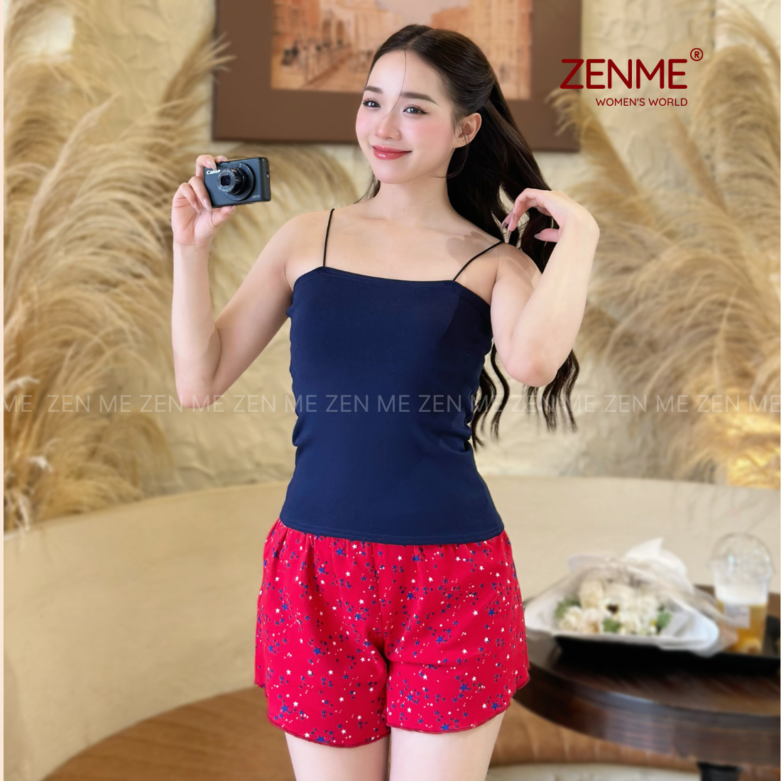 Mô tả Bộ đồ ngủ mặc nhà nữ mùa hè 2 dây chất thun Cotton co giãn BT0324, Zen Me Women's World - 2