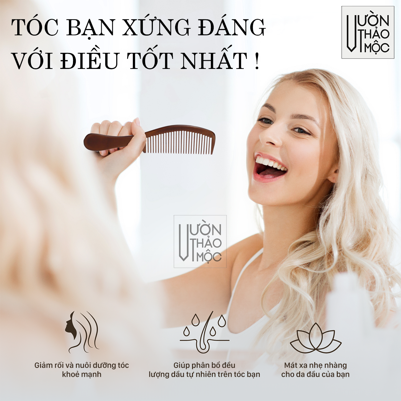 Mô tả Lược gỗ chải tóc Vườn Thảo Mộc chống tĩnh điện gỡ rối tóc chất liệu gỗ cao cấp - 1