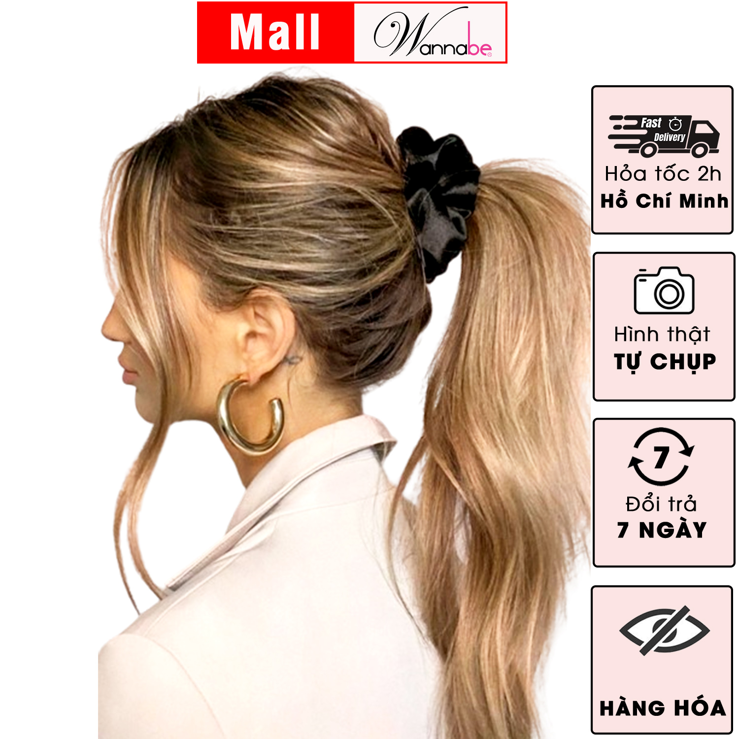Mô tả Dây buộc tóc lụa WANNABE cột tóc satin scrunchies thời trang làm đẹp tóc siêu xinh cho chị em KT002 - 1