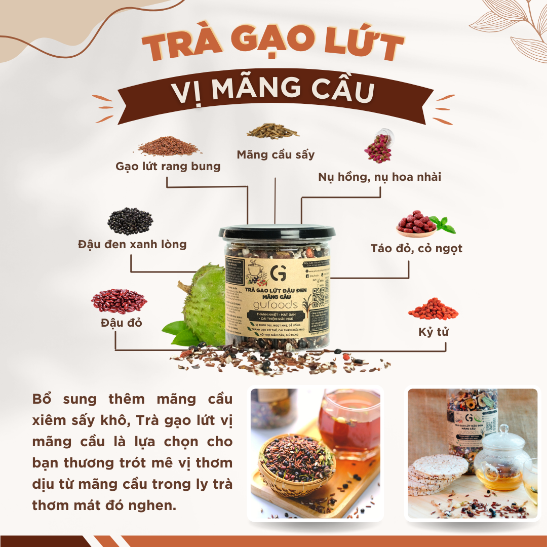 Mô tả Trà gạo lứt đậu đen thanh nhiệt GUfoods - Tự nhiên, Healthy, Thanh lọc cơ thể, Mát gan, Ngủ ngon, Đa dạng vị (200g/500g) - 5