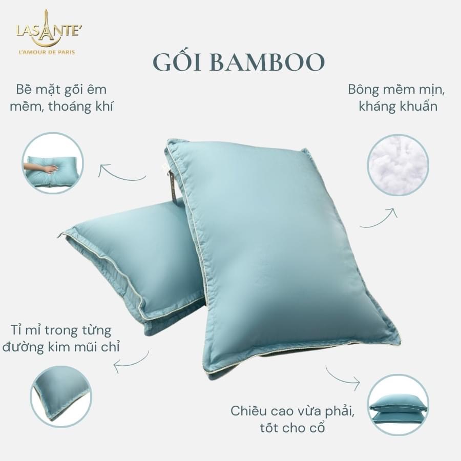 Mô tả Gối Ngủ Bông Lông Vũ Bamboo Lasante Cao Cấp Êm Ái, Thư Giãn Giúp Ngủ Ngon - 1