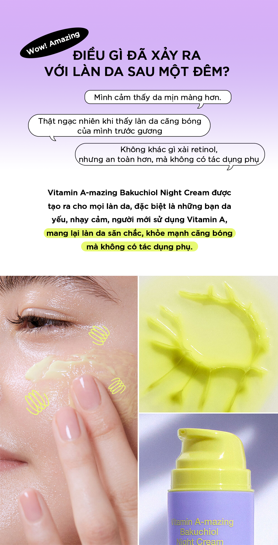 Mô tả 1 kem dưỡng vitamin A-mazing Bakuchiol Night Cream 10g+ 1 toner mandelic 30ml + 1 mask  Natural Vitamin 2 - 2