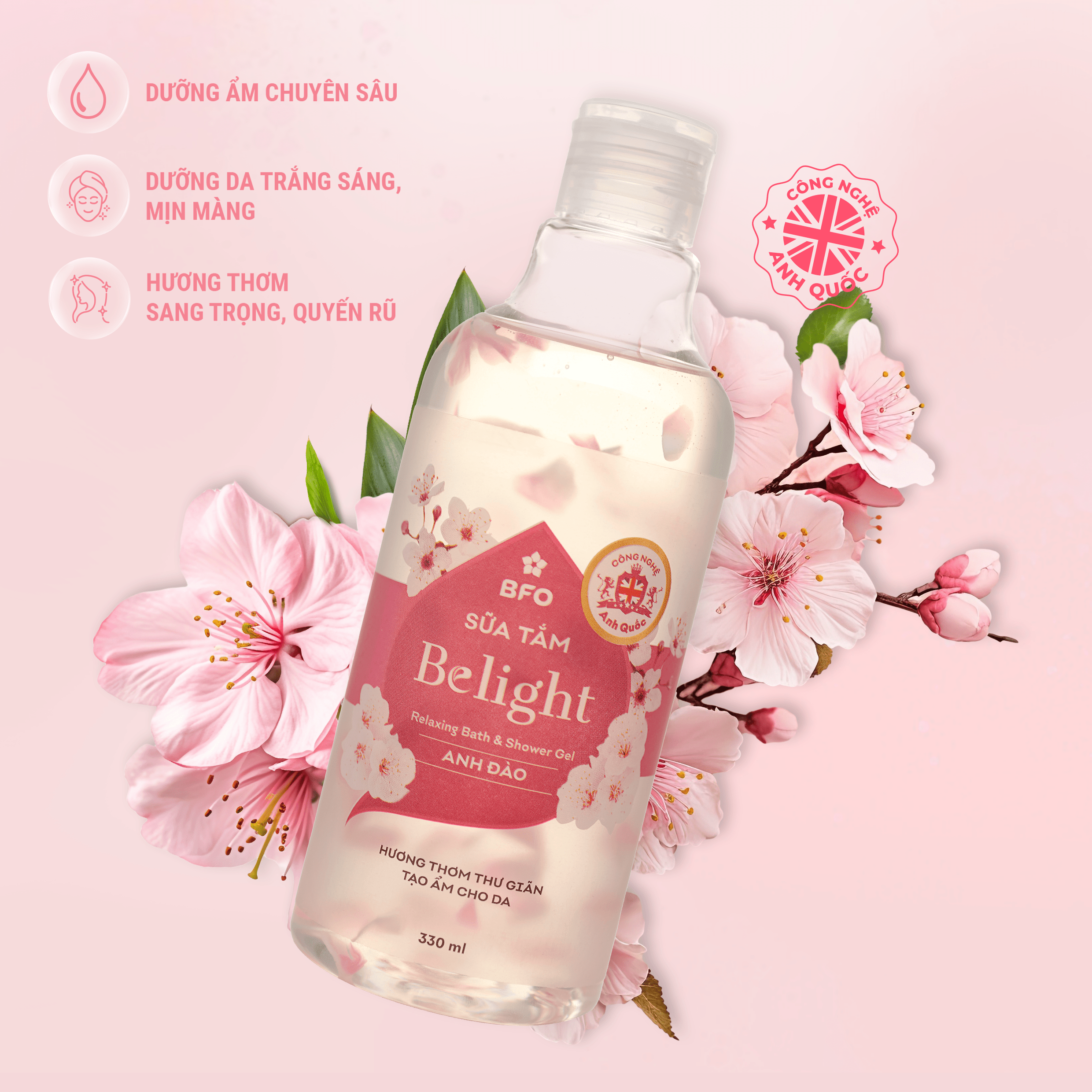 Mô tả Sữa Tắm Cánh Hoa Tinh Dầu Dưỡng Trắng Da Mịn Màng Lưu Hương Quyến Rũ Belight 330ml - 3