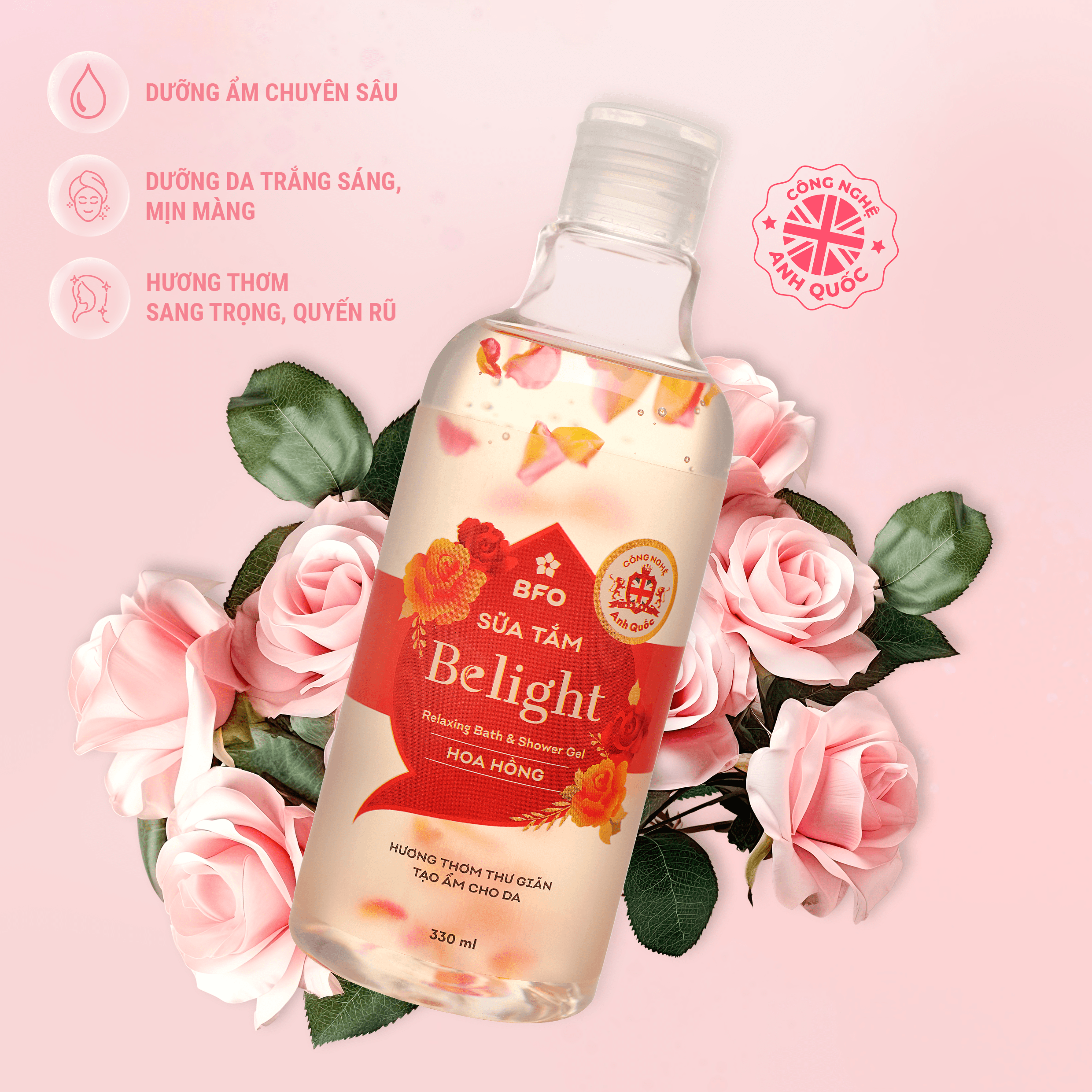 Mô tả Sữa Tắm Cánh Hoa Tinh Dầu Dưỡng Trắng Da Mịn Màng Lưu Hương Quyến Rũ Belight 330ml - 4