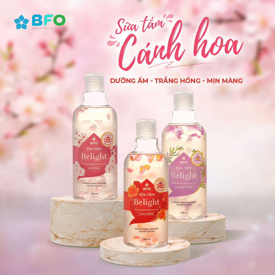 Mô tả Sữa Tắm Cánh Hoa Tinh Dầu Dưỡng Trắng Da Mịn Màng Lưu Hương Quyến Rũ Belight 330ml - 1