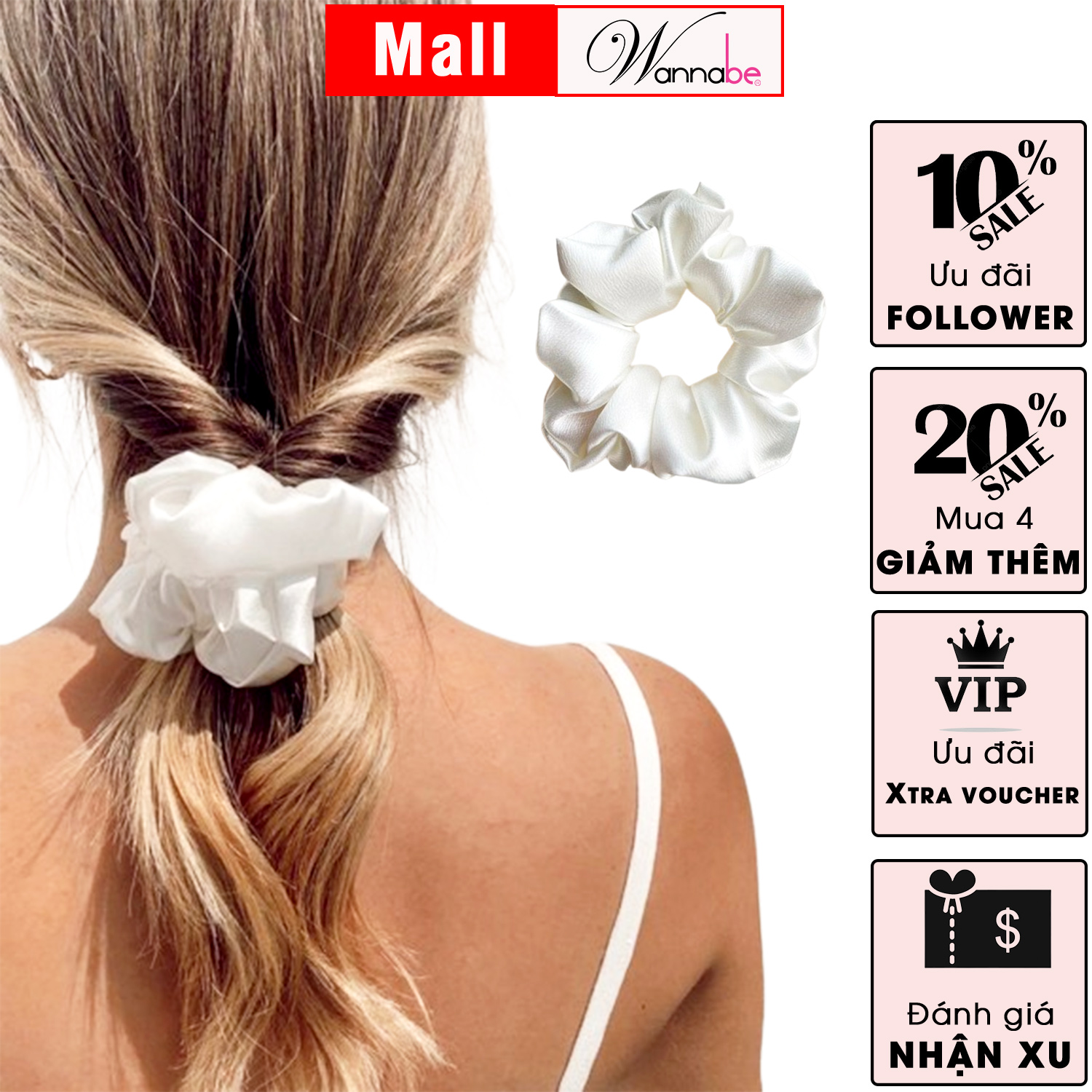 Mô tả Dây buộc tóc lụa WANNABE cột tóc satin scrunchies thời trang làm đẹp tóc siêu xinh cho chị em KT002 - 3