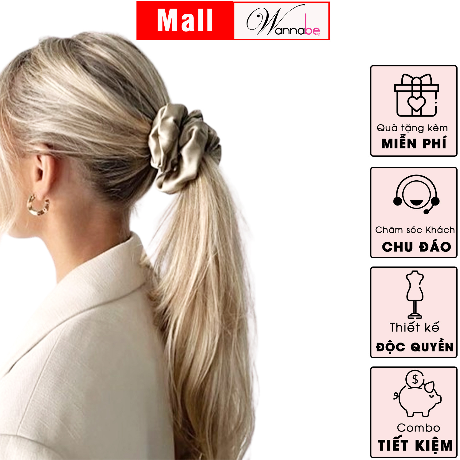 Mô tả Dây buộc tóc lụa WANNABE cột tóc satin scrunchies thời trang làm đẹp tóc siêu xinh cho chị em KT002 - 4