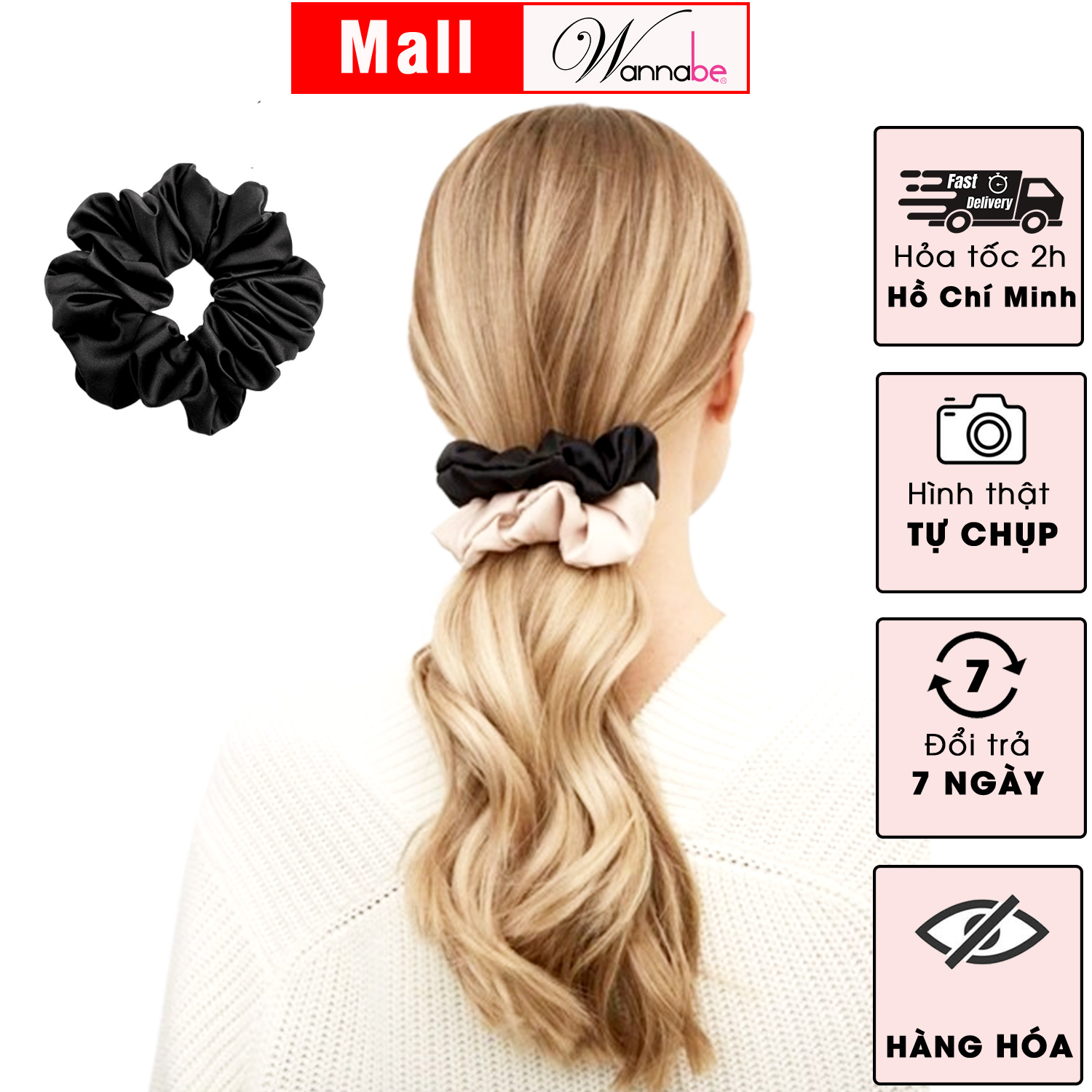 Mô tả Dây buộc tóc lụa WANNABE cột tóc satin scrunchies thời trang làm đẹp tóc siêu xinh cho chị em KT002 - 5