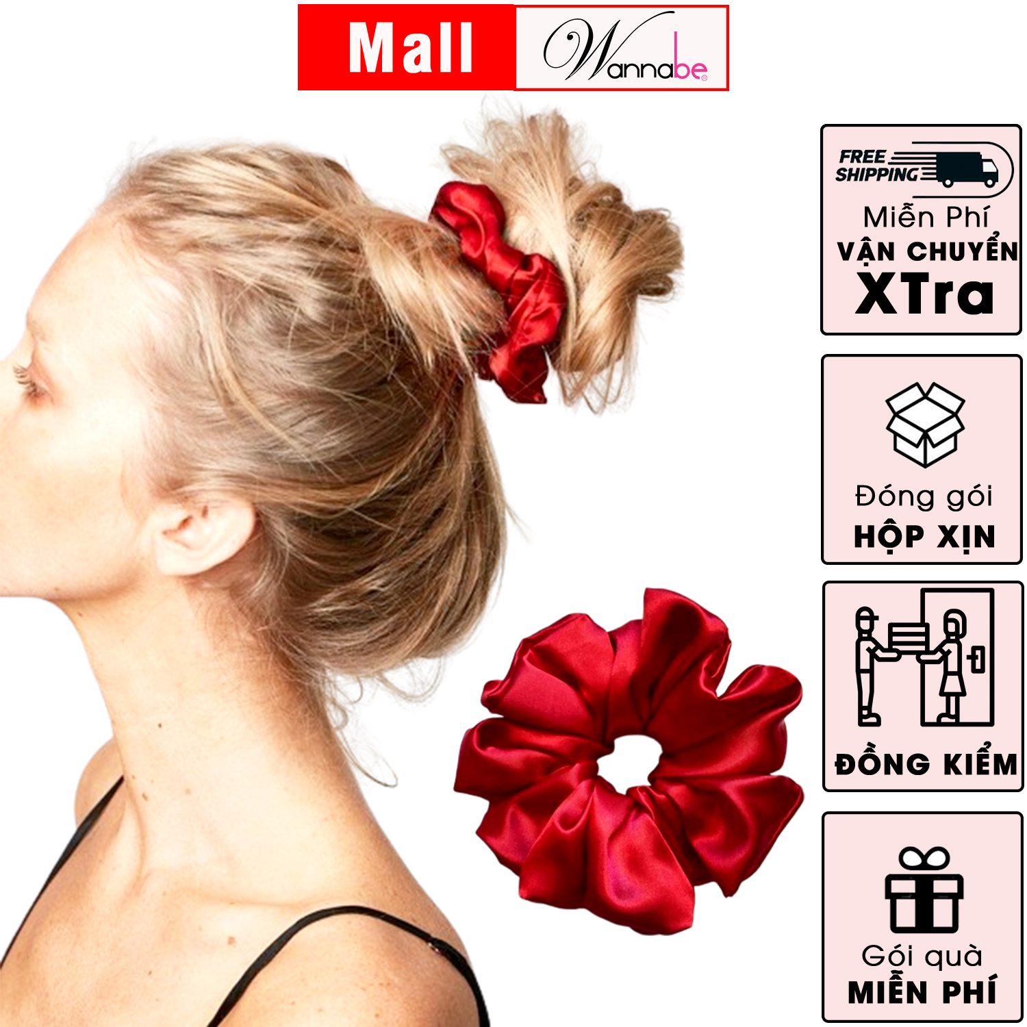 Mô tả Dây buộc tóc lụa WANNABE cột tóc satin scrunchies thời trang làm đẹp tóc siêu xinh cho chị em KT002 - 6