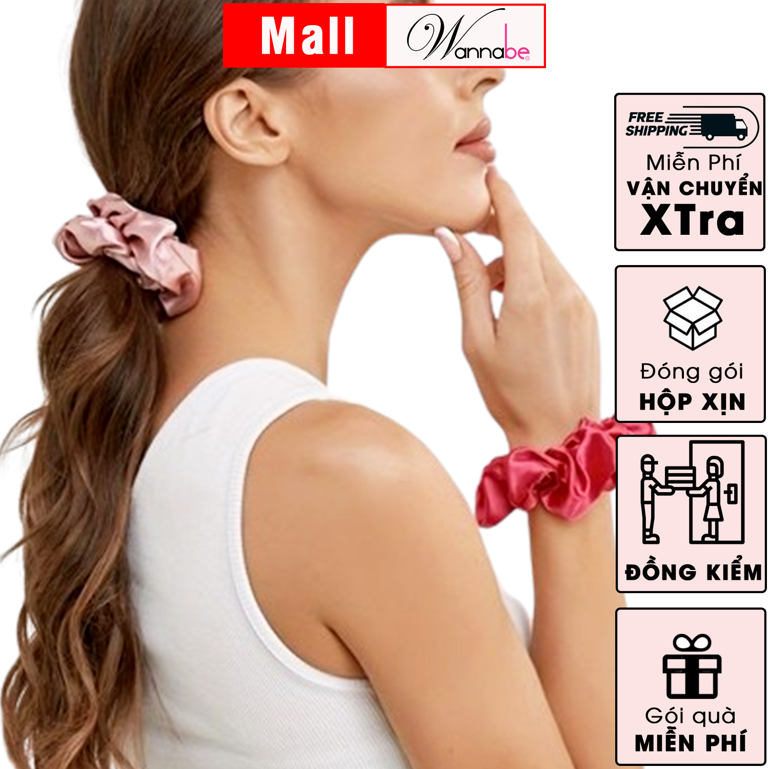 Mô tả Dây buộc tóc lụa WANNABE cột tóc satin scrunchies thời trang làm đẹp tóc siêu xinh cho chị em KT002 - 8
