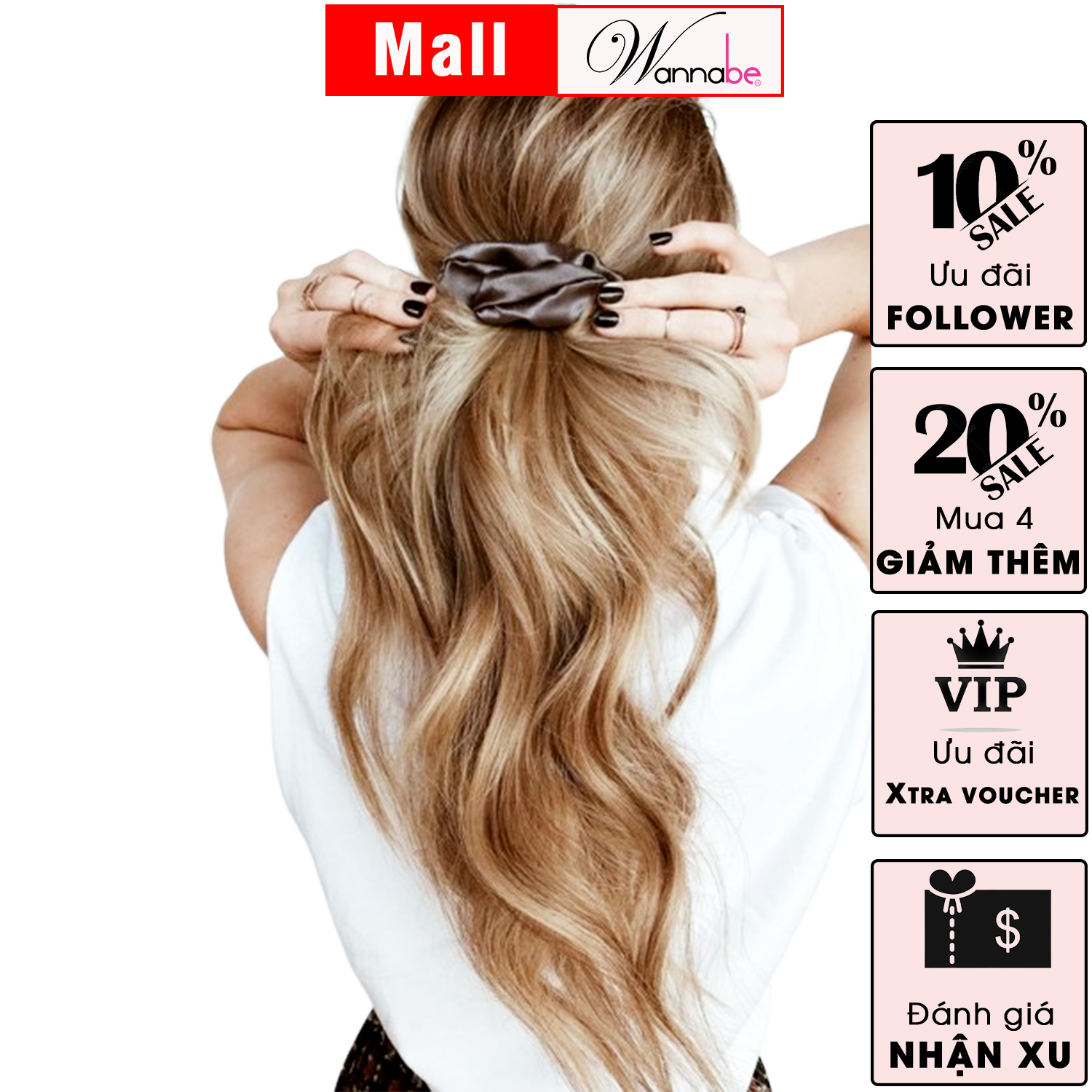 Mô tả Dây buộc tóc lụa WANNABE cột tóc satin scrunchies thời trang làm đẹp tóc siêu xinh cho chị em KT002 - 9
