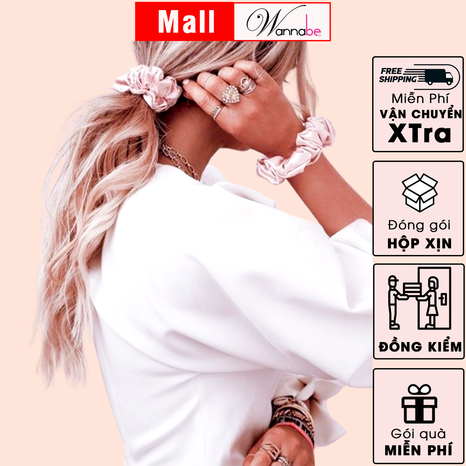 Mô tả Dây buộc tóc lụa WANNABE cột tóc satin scrunchies thời trang làm đẹp tóc siêu xinh cho chị em KT002 - 10