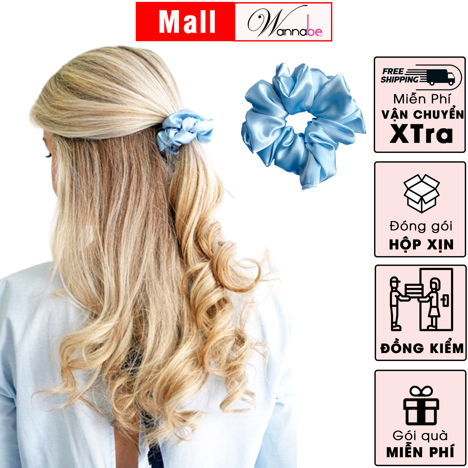 Mô tả Dây buộc tóc lụa WANNABE cột tóc satin scrunchies thời trang làm đẹp tóc siêu xinh cho chị em KT002 - 11