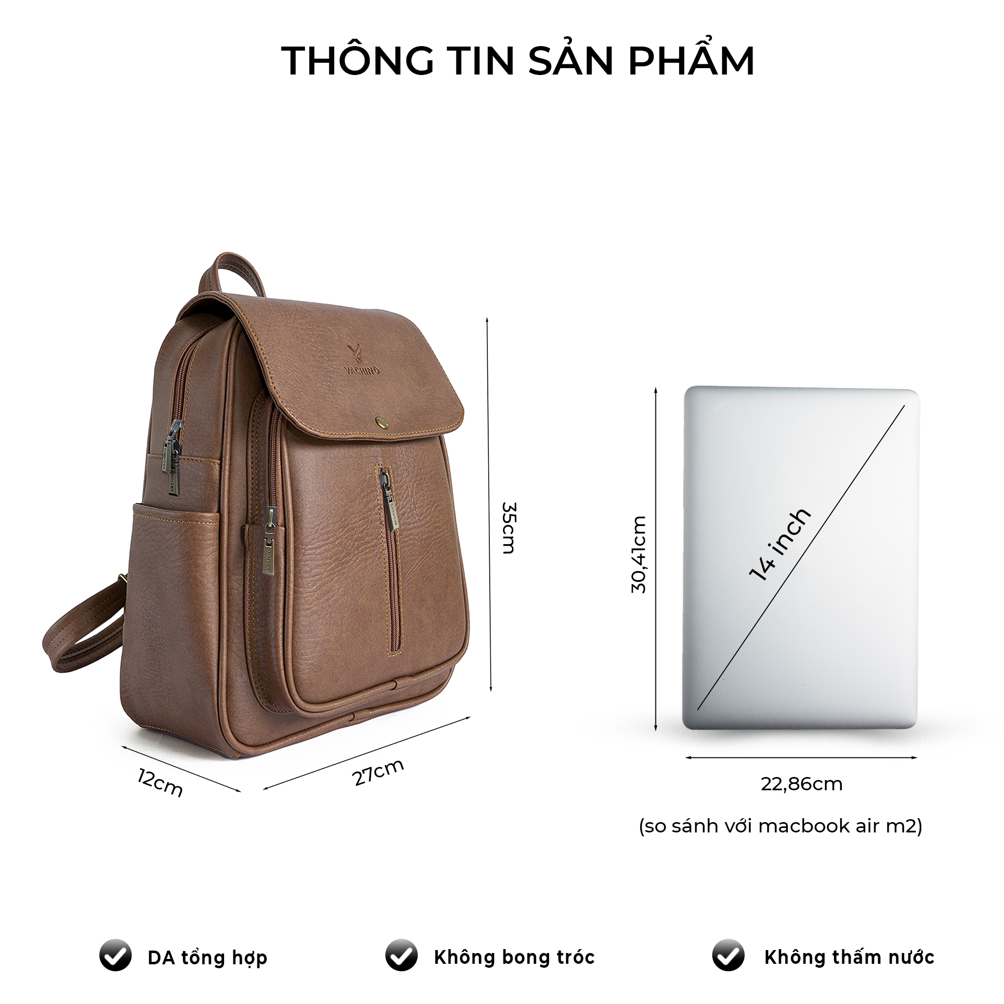 Mô tả Balo da nữ công sở cở lớn VACHINO BG001 - 2