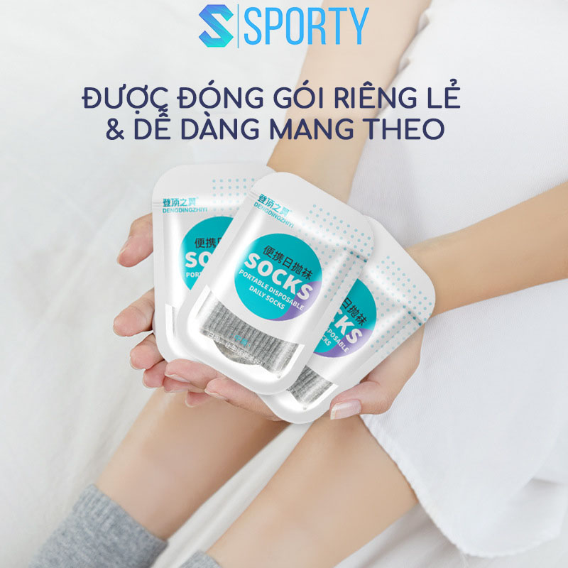Mô tả Tất dùng 1 lần nam nữ SPORTY 100% cotton dạng túi thoáng khí, thấm hút mồ hôi, dễ dàng mang theo - 1