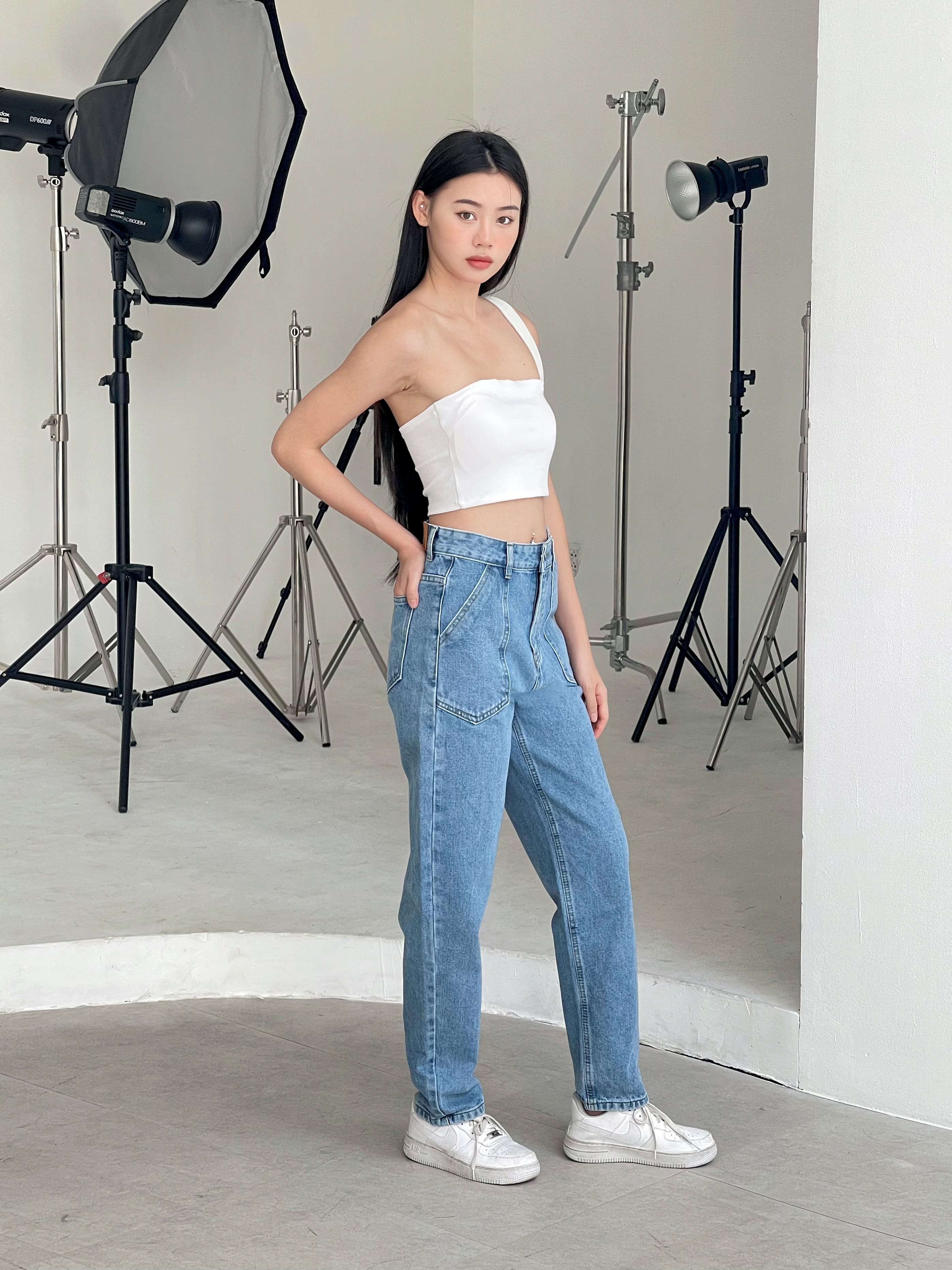 Quần jean baggy lưng cao nữ VMSTYLE