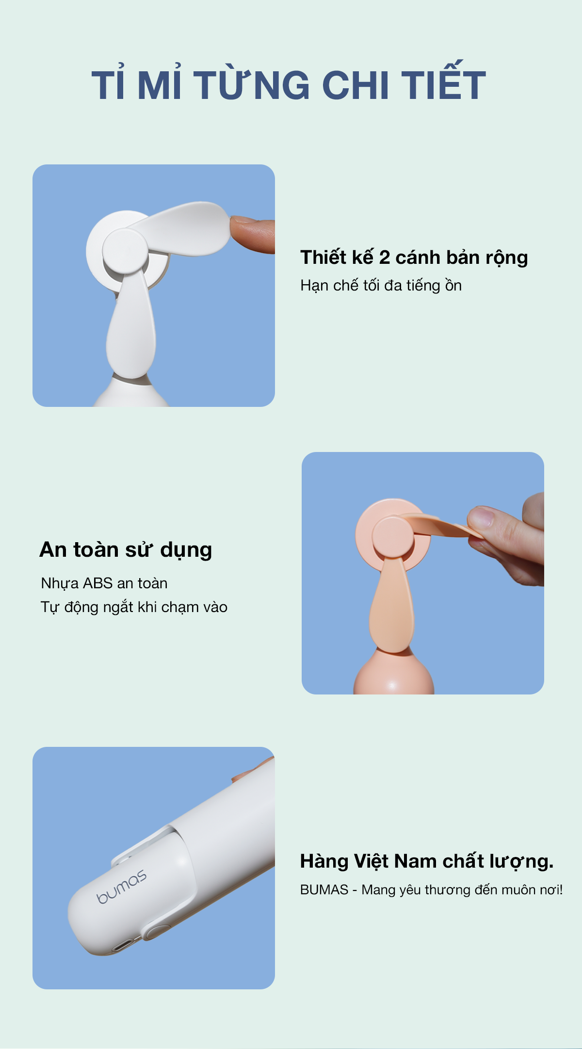 Mô tả Quạt Mini Cầm Tay BUMAS BF03 Pro - Nhỏ Gọn Tiện Lợi - Sử Dụng Đến 24H - 2