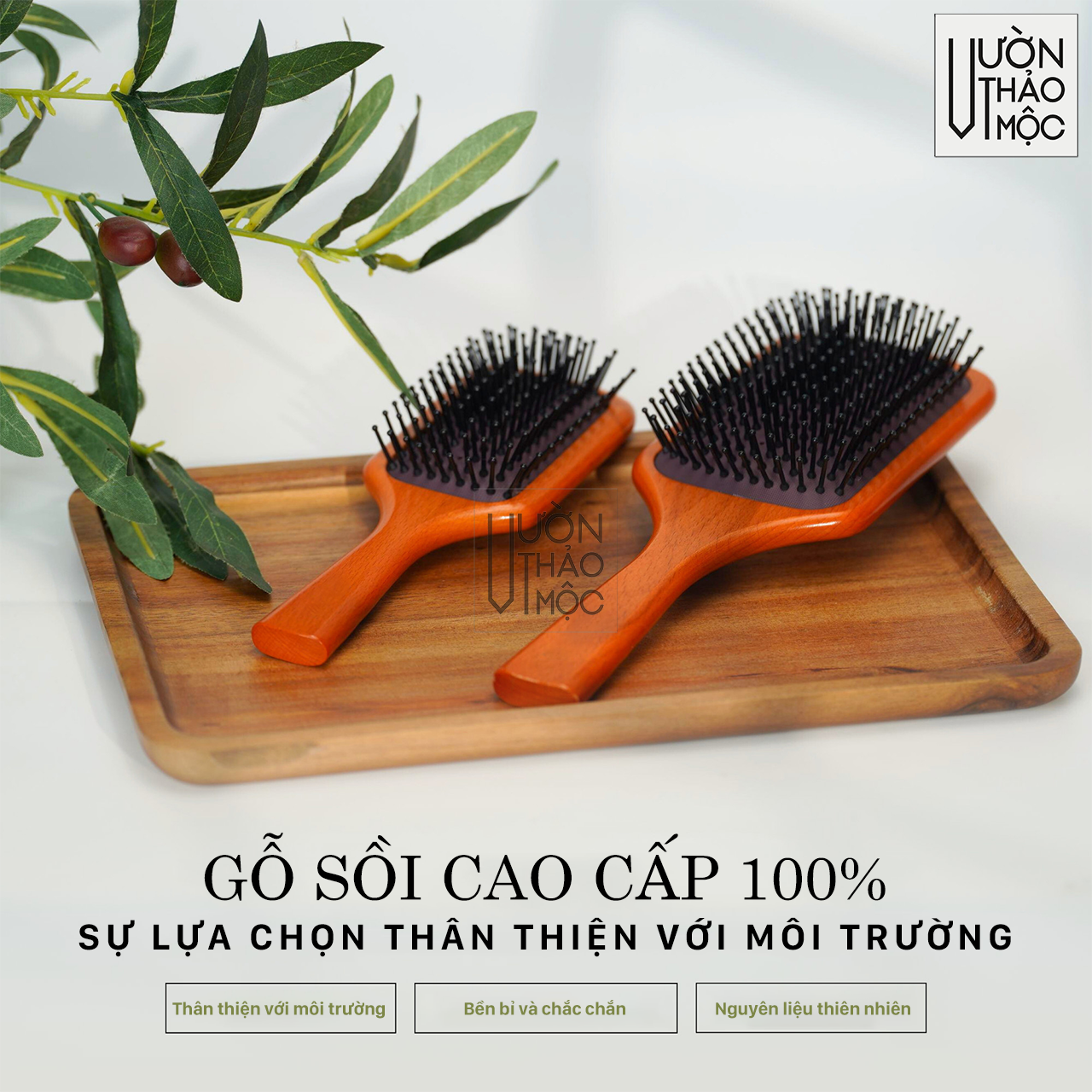 Mô tả Lược gỗ chải tóc gỡ rối chất liệu sồi cao cấp VƯỜN THẢO MỘC massage da đầu chống rụng kích thích mọc tóc thư giãn - 1