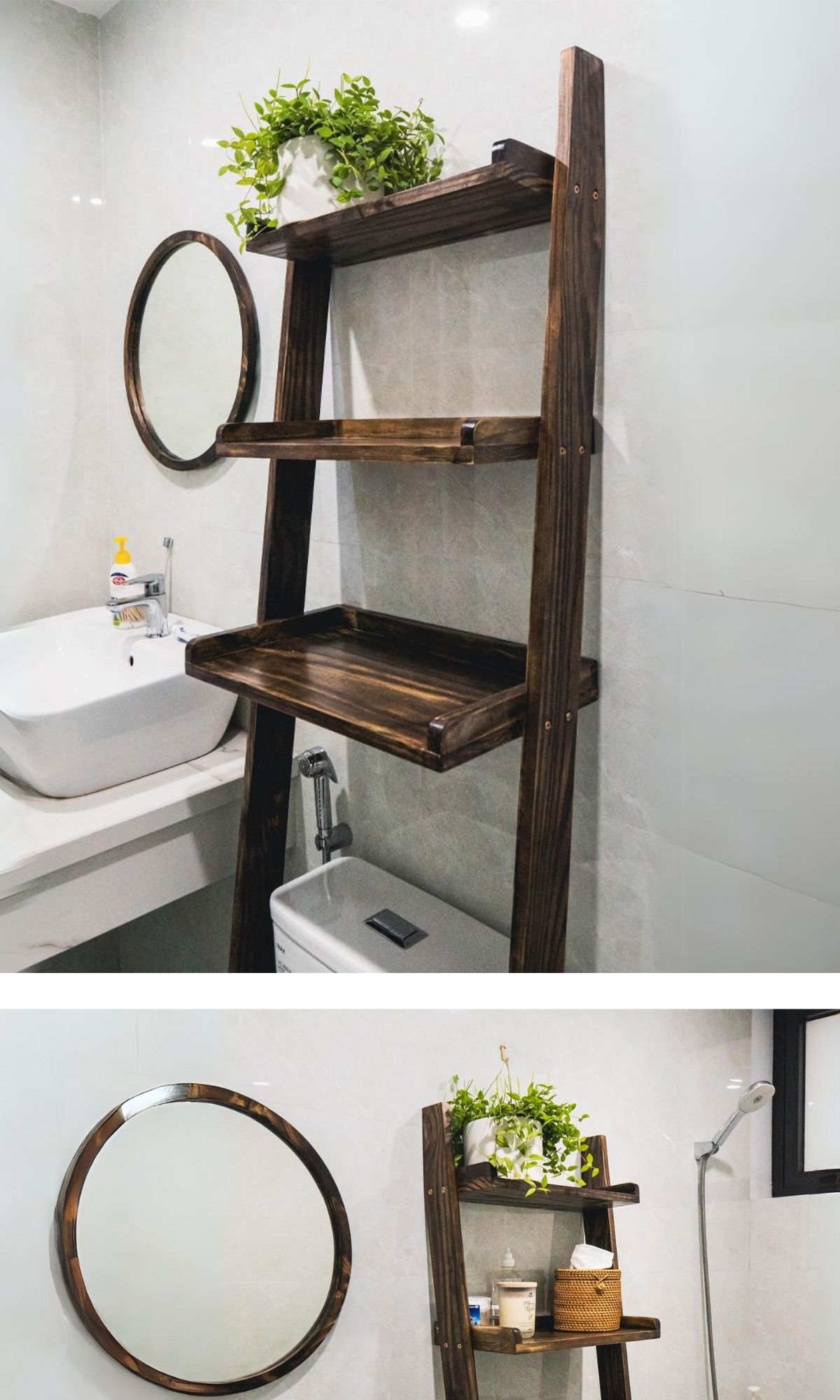 Mô tả Gương tròn viền gỗ tự nhiên FEGO cho bàn trang điểm, nhà tắm, decor quán cafe - 10