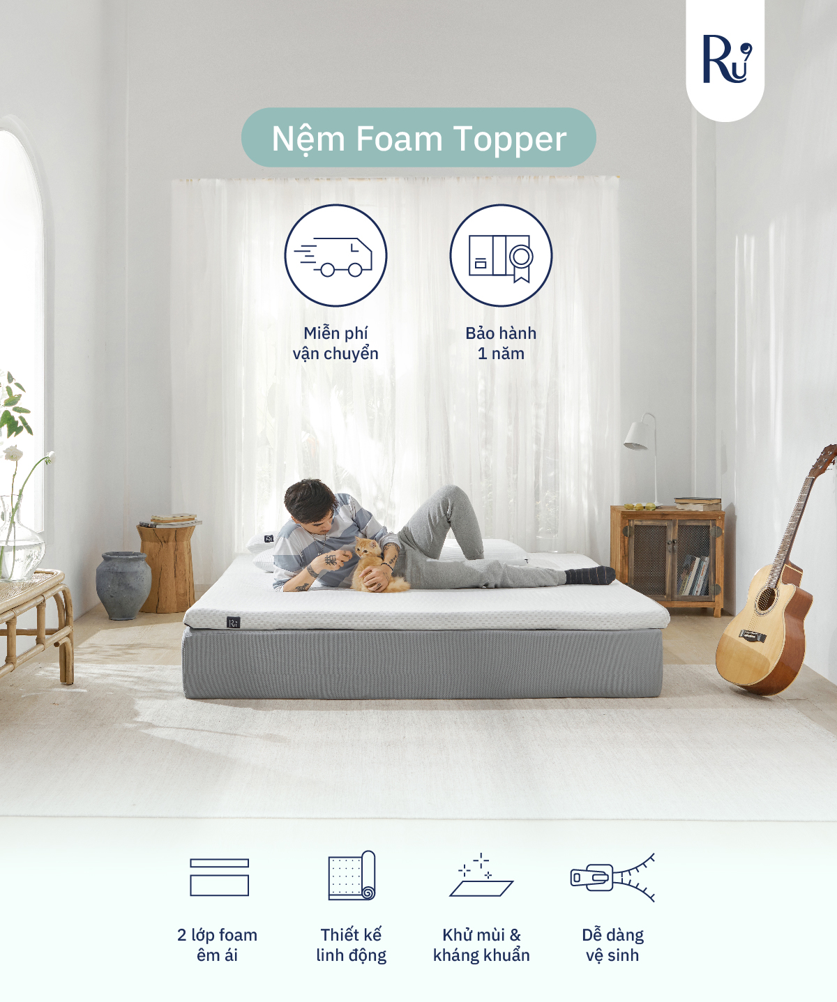 Mô tả Nệm Cuộn Trải Sàn Cao Cấp (Foam Topper) Ru9 | Thoải Mái Mọi Nơi | Lớp Foam Nâng Đỡ | 7 Kích Thước - 1