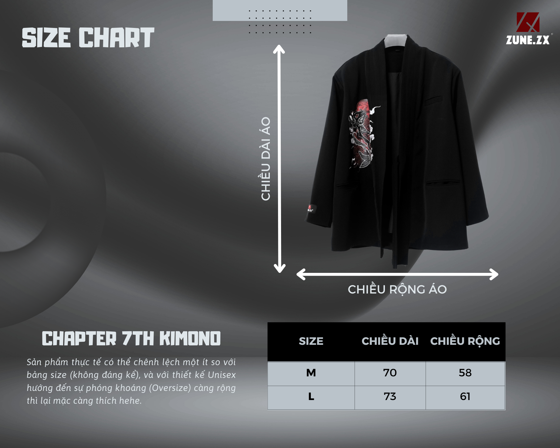 Mô tả Áo khoác Blazer kimono Unisex Zune.zx in họa tiết Nhật Bản, Chapter 7th Kimono - 1