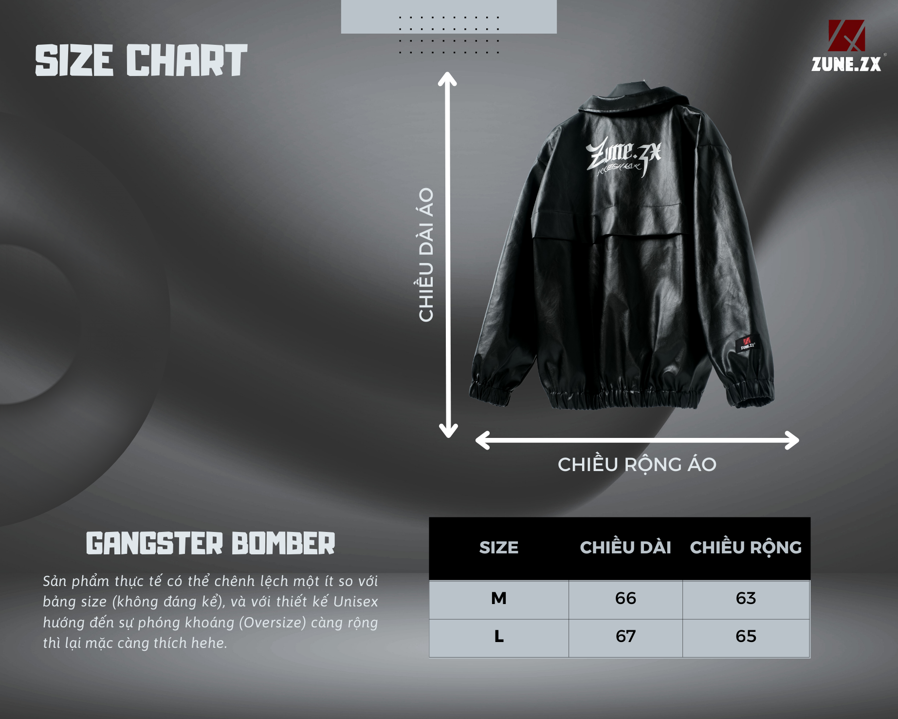 Mô tả Áo khoác da Unisex Zune.zx, form rộng đen in họa tiết, Gangster Bomber - 1