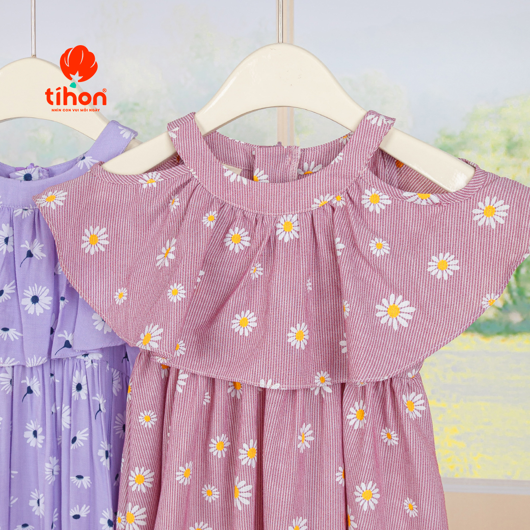 Váy bé gái TIHON hở vai phom dáng chuẩn