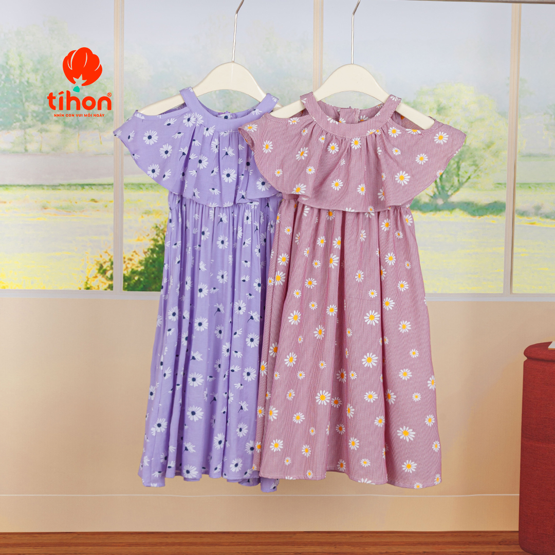 Váy bé gái TIHON dáng maxi màu trắng