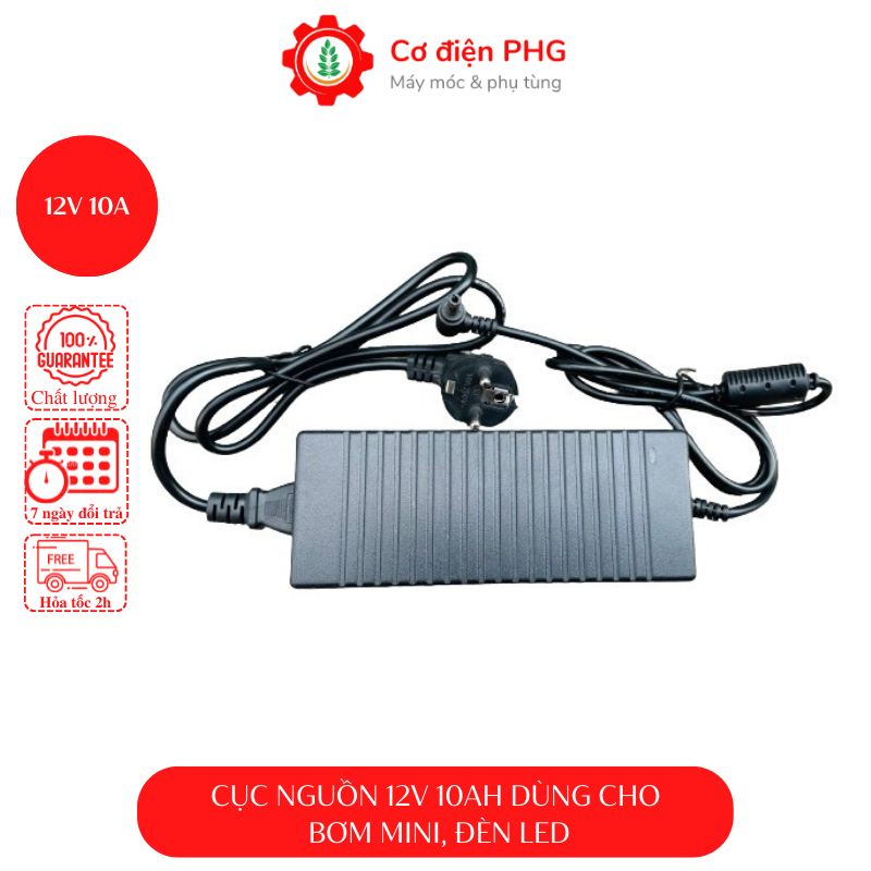 Nguồn ADAPTER 12V 10A dùng cho bơm mini, đèn led, camera. Cho dòng điện ...