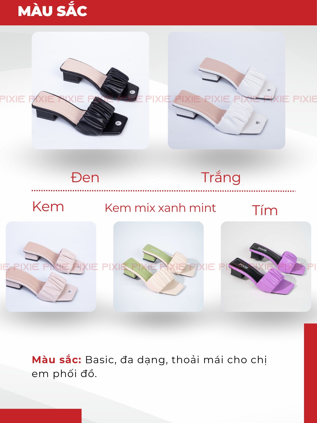 Mô tả Guốc Cao Gót Nữ 3cm Quai Bèo Nhún Pixie X952 - 3
