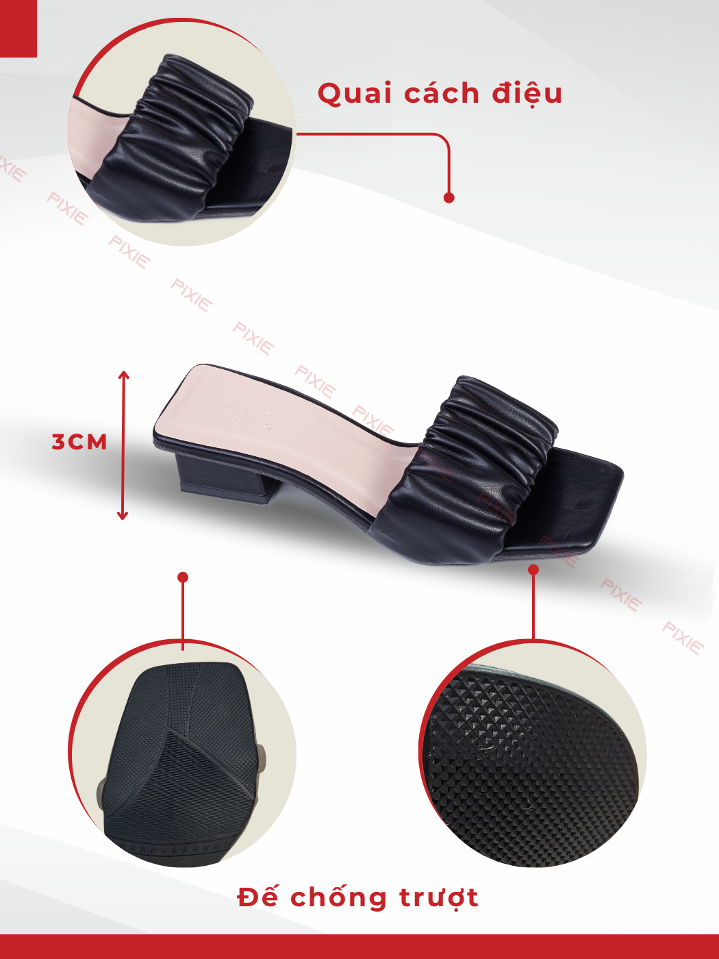 Mô tả Guốc Cao Gót Nữ 3cm Quai Bèo Nhún Pixie X952 - 4