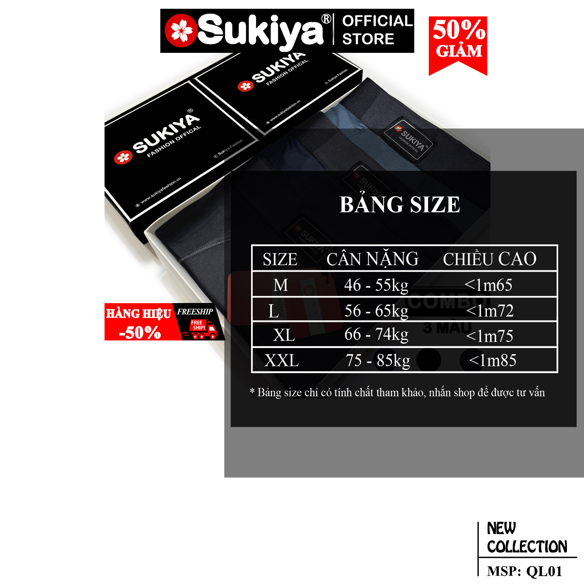 Mô tả Quần Lót Nam Boxer Combo 3 Màu SUKIYA Japan Quality Chất vải Thun Lạnh Tự Nhiên 100% thoáng khí QL01 - 1