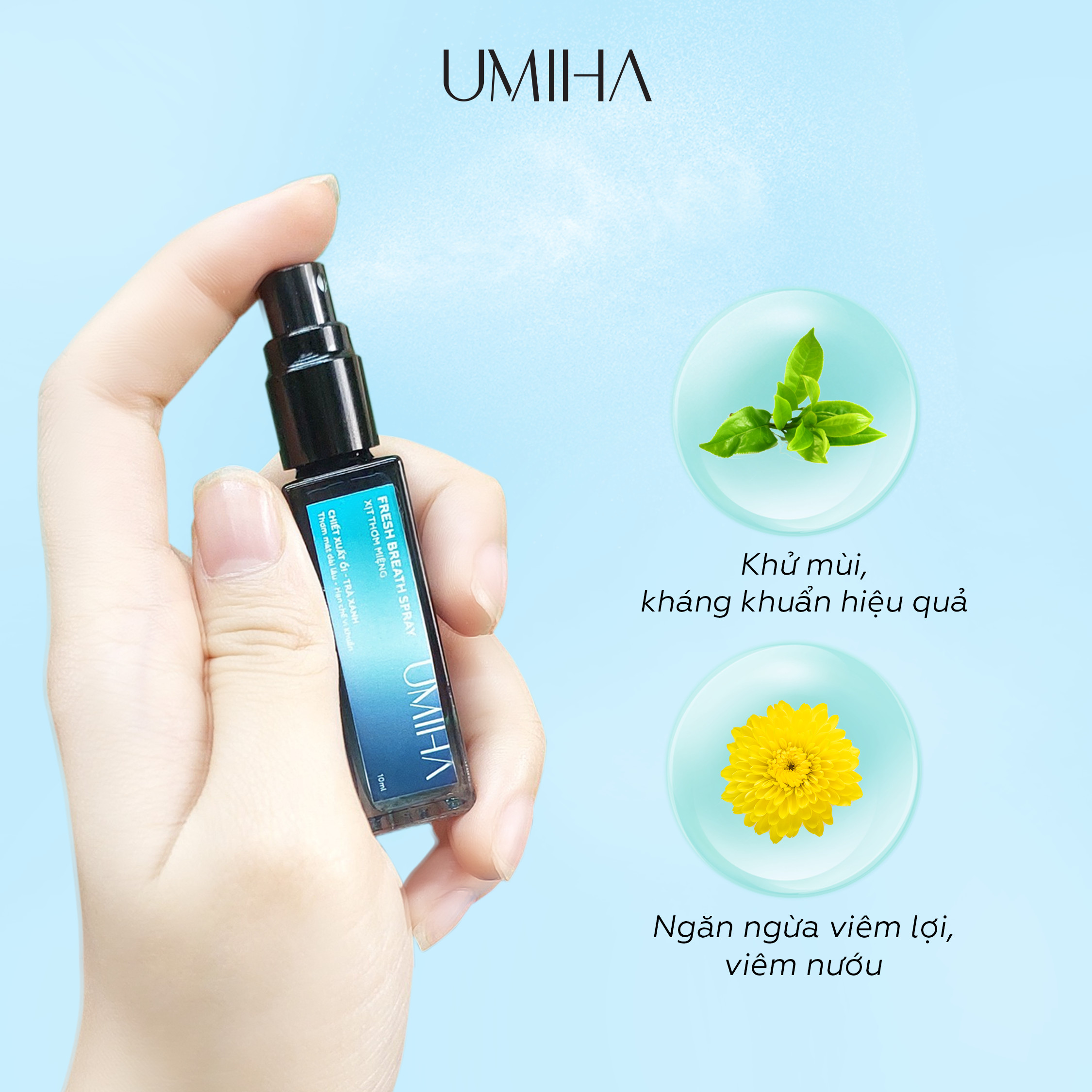 Mô tả Xịt thơm miệng mát lạnh UMIHA (10ml) ngừa sâu răng - Thơm miệng tức thì, sạch miệng và loại bỏ vi khuẩn gây mùi - 2