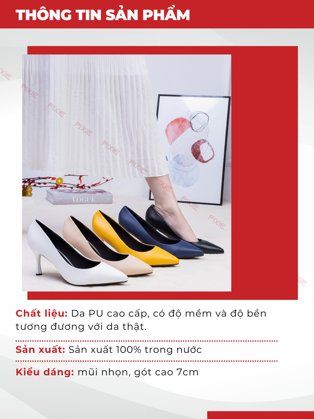 Mô tả Giày Cao Gót 7cm Basic Mũi Nhọn Êm Chân Pixie X457 - 2